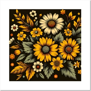 Yellow Floral Illustration Posters and Art